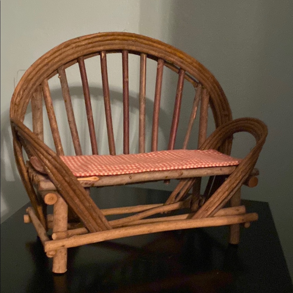 Hand Crafted Wooden Vine Doll Chair with Red Cushion - Picture 1 of 4
